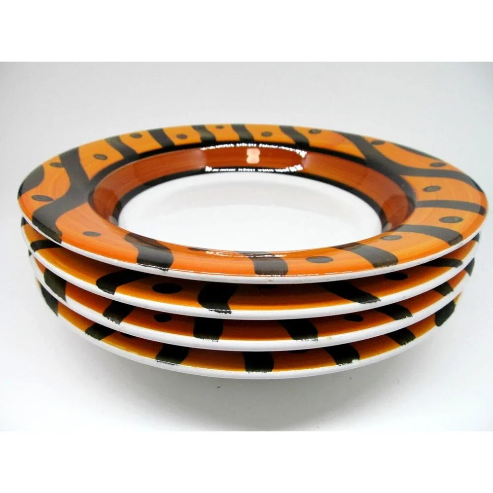 Pier 1 Soup Bowl Italy orange stripes and dots 9